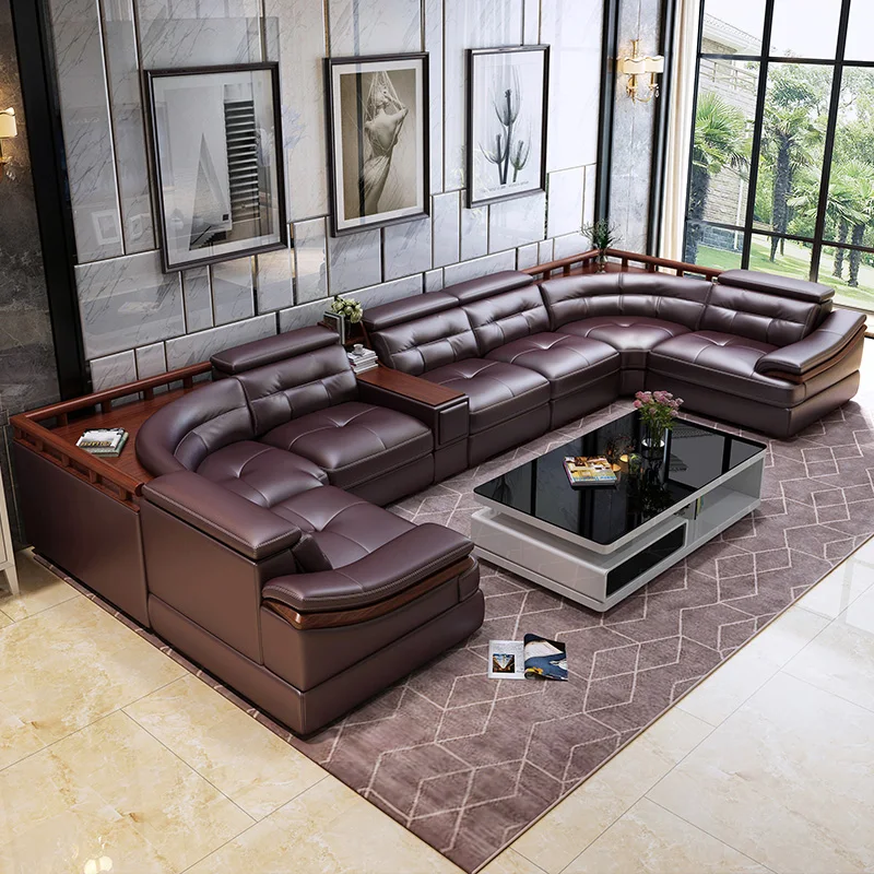 Home Cinema Sofa - Premium leather sofa U-shaped head-shaped leather