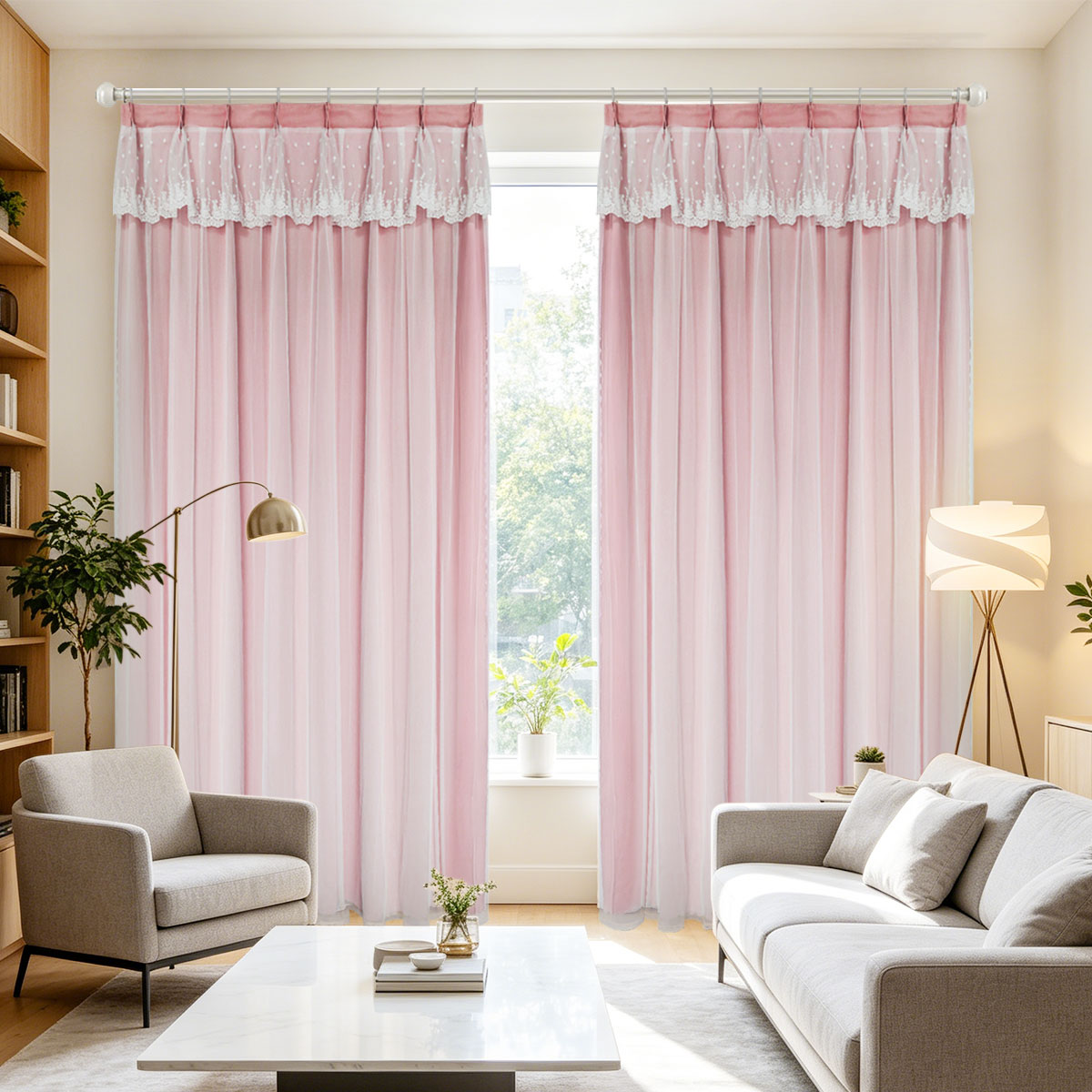 Blackout Curtain Thick - 2Pcs Double‑Layer Curtains French Princess Style